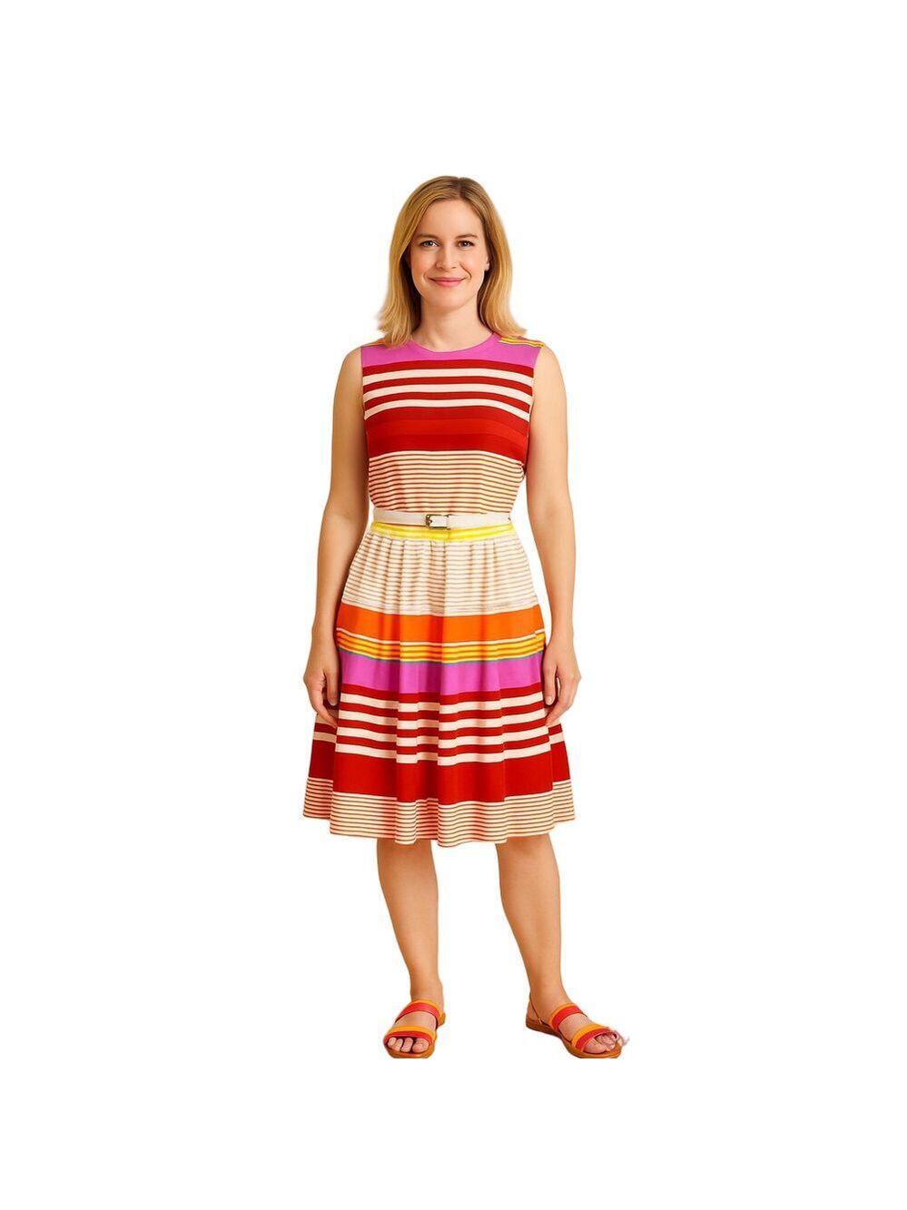 Ellen Tracy Striped Multicolor Sleeveless Dress Sz 8